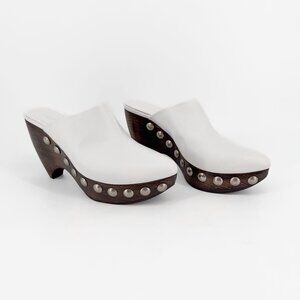 Alaïa Le Sabot Studded Platform Clog Mule Heels Size 39 US 9 Women White Leather
